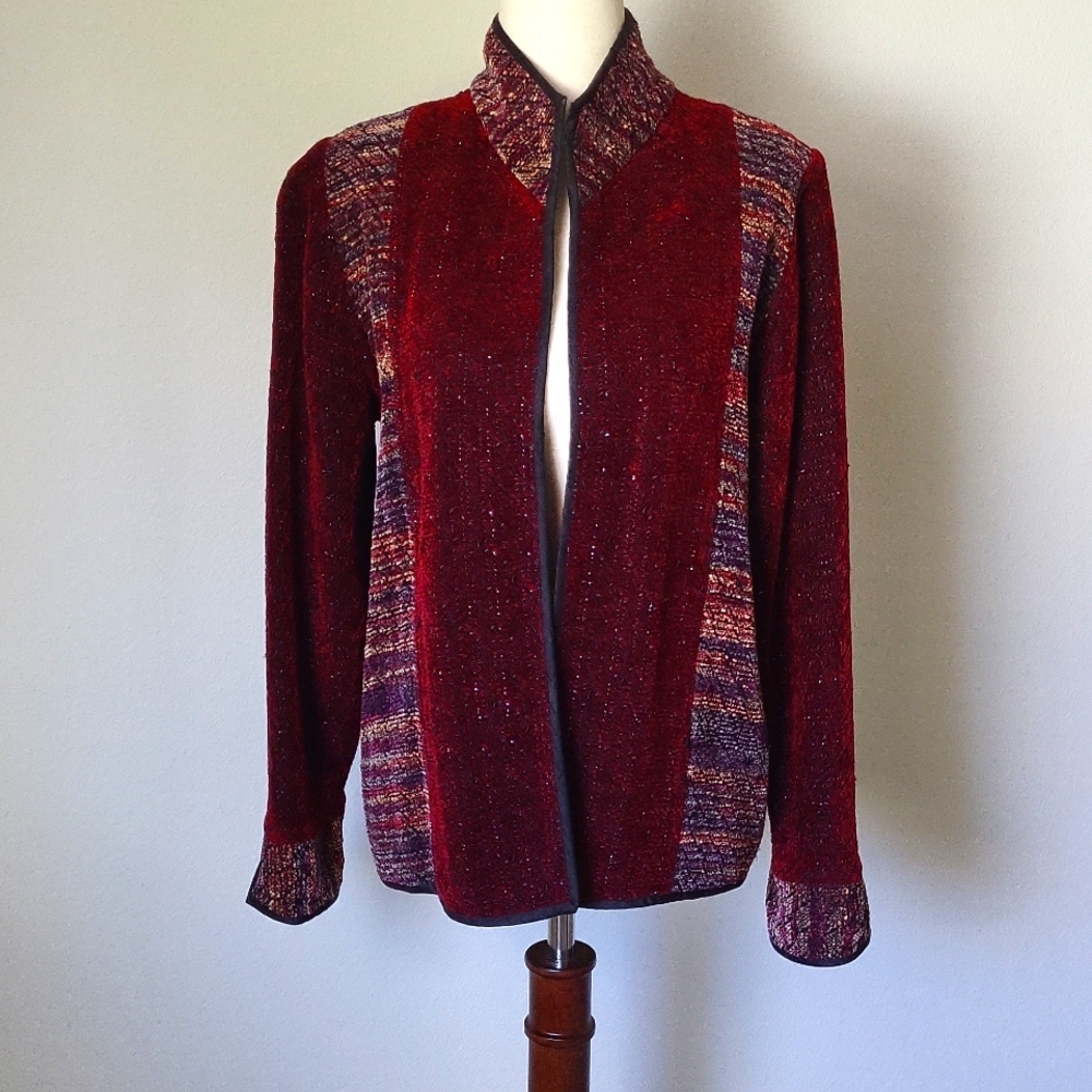 Laura Fisher Bonvallet Chenille Jacket Deep Red Jacket Size M - Picture 3 of 12